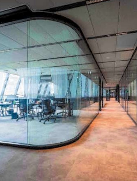 Curved glass office partition at Schaeffler Taicang, featured in the group portfolio